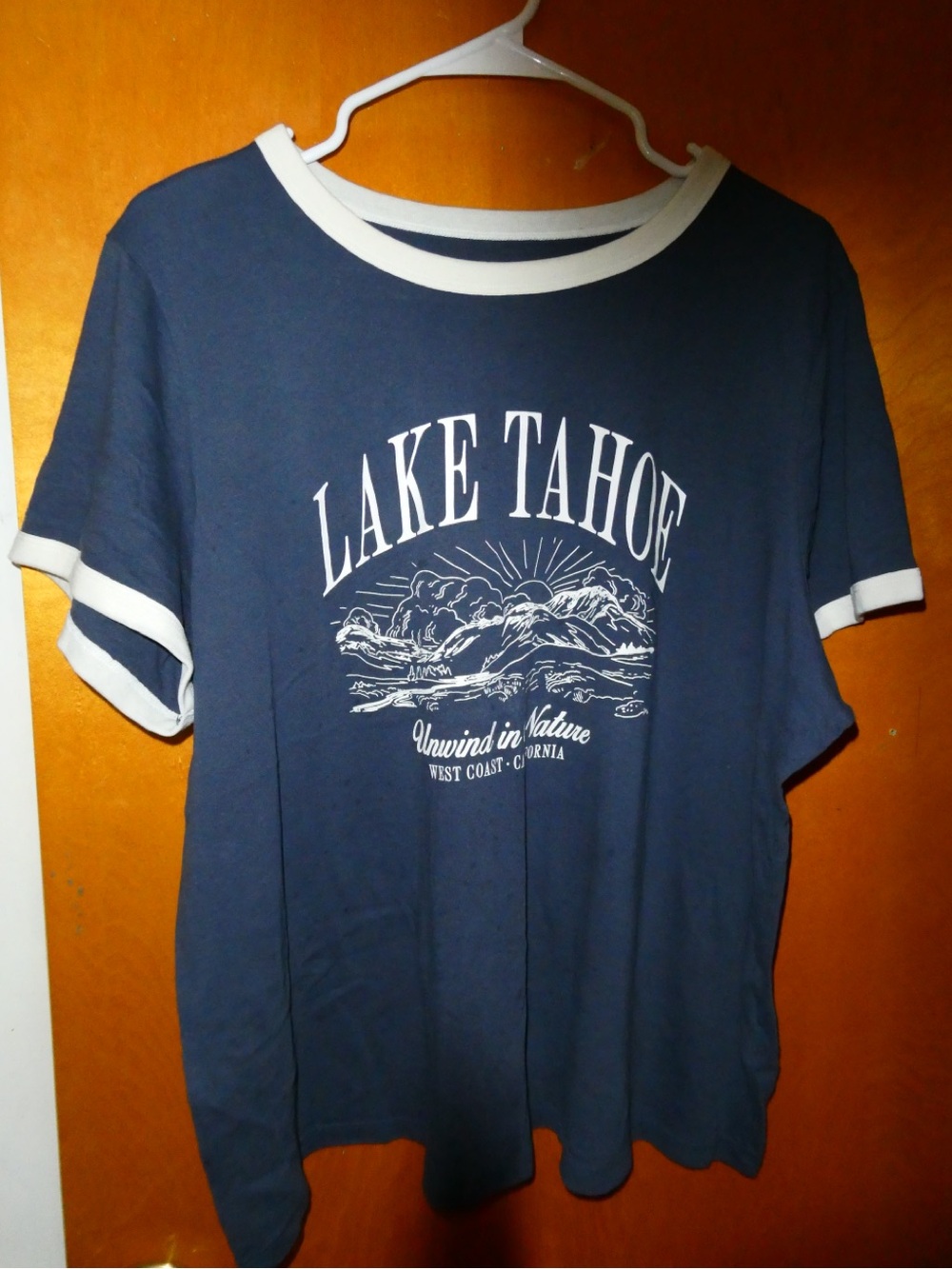 Old Navy Navy and White Lake Tahoe Graphic Ringer Tee